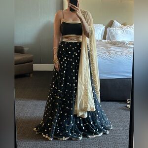Elegant Black and Gold Polka Dot lengha choli